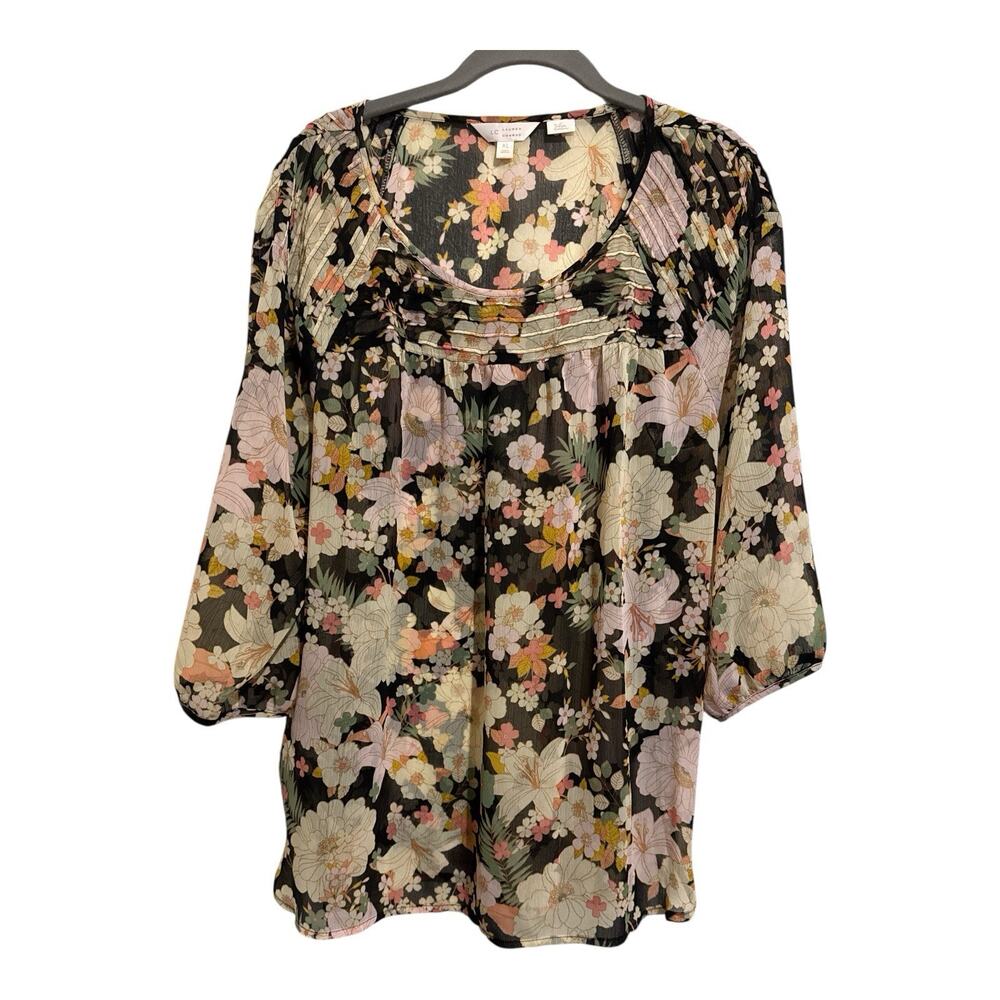 Sheer Dark Floral Fairy Cottagecore Peasant Feminine Chiffon Tunic Top Size XL